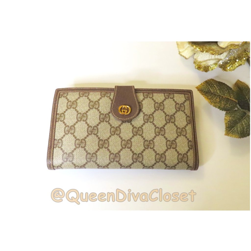Gucci Beige Brown Gg Monogram Continental Wallet